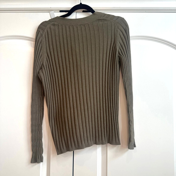 Talbots Petites Olive Green Ribbed Button Down Cardigan with Pockets - Picture 7 of 7